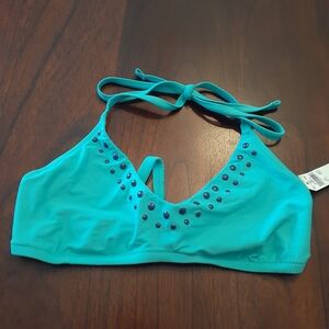 NWT Aerie Women's Light Blue With Dark Blue Accents Bikini Top UPF 50